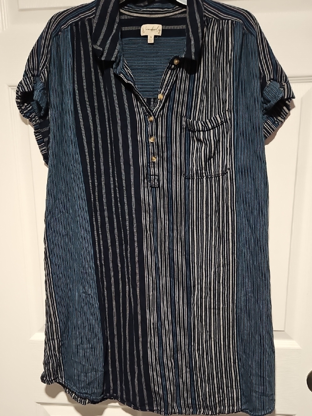 Wonderly Navy and Light Blue Striped Short-Sleeve Tunic
